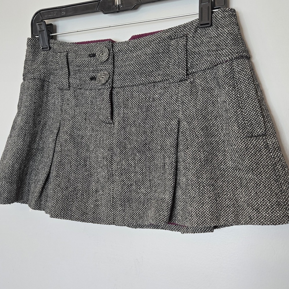VTG American Eagle Wool Tweed Mini Skirt 2 Grey Plaid Pleated Micro Mini 12"